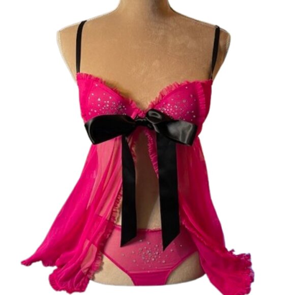 Victoria's Secret Rhinestone Flyaway Babydoll Set Crystal Pantry & Top 36B - Picture 1 of 13